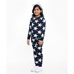 Pine Kids Full Sleeves Night Suit Star Print - Navy Blue
