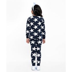 Pine Kids Full Sleeves Night Suit Star Print - Navy Blue