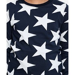 Pine Kids Full Sleeves Night Suit Star Print - Navy Blue