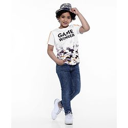 Pine Kids Half Sleeves Athleisure Dri-Fit T-Shirt Game Winner Print - White