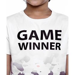 Pine Kids Half Sleeves Athleisure Dri-Fit T-Shirt Game Winner Print - White