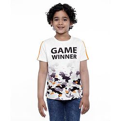 Pine Kids Half Sleeves Athleisure Dri-Fit T-Shirt Game Winner Print - White