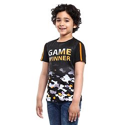 Pine Kids Half Sleeves Athleisure Dri-Fit T-Shirt Game Winner Print - Black
