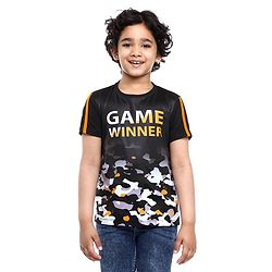 Pine Kids Half Sleeves Athleisure Dri-Fit T-Shirt Game Winner Print - Black