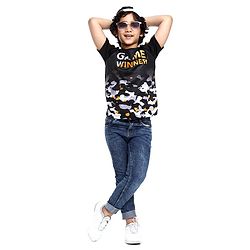 Pine Kids Half Sleeves Athleisure Dri-Fit T-Shirt Game Winner Print - Black
