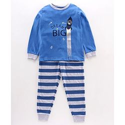 Pine Kids Full Sleeves Biowashed Night Suit Rocket Print - Blue