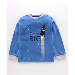 Pine Kids Full Sleeves Biowashed Night Suit Rocket Print - Blue