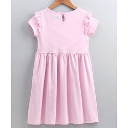 Pine Kids Half Sleeves Reversible Sequins Embroidery Biowash Frock- Pink
