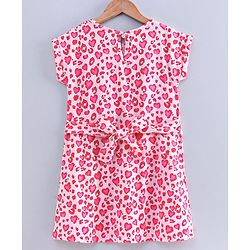 Pine Kids Short Sleeves Knee Length Biowashed Frock Heart Print - Pink