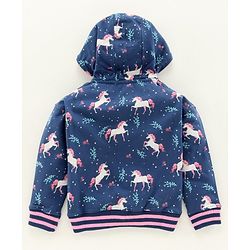 Pine Kids Full Sleeves Biowashed Hooded Sweat Jacket Reversible Sequin Detailing - Navy Blue