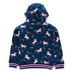 Pine Kids Full Sleeves Biowashed Hooded Sweat Jacket Reversible Sequin Detailing - Navy Blue