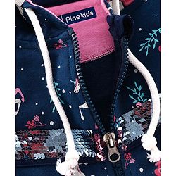 Pine Kids Full Sleeves Biowashed Hooded Sweat Jacket Reversible Sequin Detailing - Navy Blue