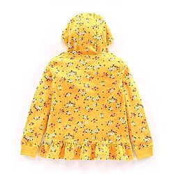 Pine Kids Full Sleeves Printed Biowashed Hooded Sweat Jacket Unique Embroidery - Yellow