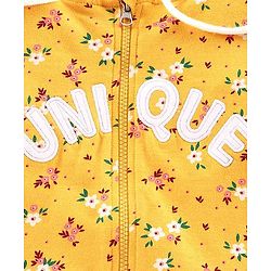 Pine Kids Full Sleeves Printed Biowashed Hooded Sweat Jacket Unique Embroidery - Yellow
