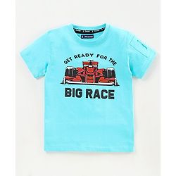 Pine Kids 100%Cotton Half Sleeves Softner Wash Tee Racing Car Print - Blue
