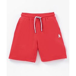 Pine Kids 100%Cotton Above Knee Length Biowashed Shorts With Drawstring Pack of 2 - Red Black