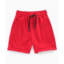 Pine Kids 100%Cotton Above Knee Length Biowashed Shorts With Drawstring - Red