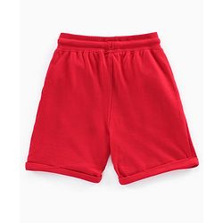 Pine Kids 100%Cotton Above Knee Length Biowashed Shorts With Drawstring - Red
