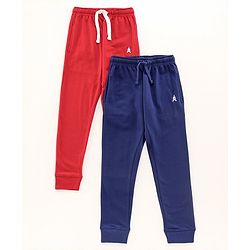 Pine Kids Full Length 100% Cotton Biowashed Solid Lounge Pants Pack Of 2 - Red Blue