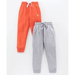 Pine Kids 100% Cotton Full Length Biowashed Lounge Pants Pack of 2 - Grey Orange