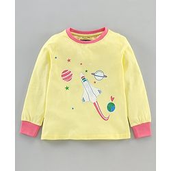 Pine Kids Full Sleeves Biowashed Night Suit Space Print Striped - Yellow