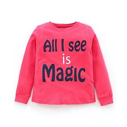 Pine Kids Full Sleeves Biowashed Night Suit Text Print - Pink Navy Blue