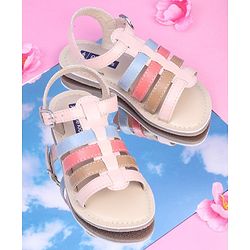 Pine Kids Party Wear Sandals - Pink & Multicolor