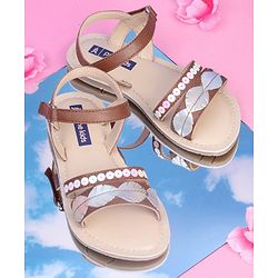 Pine Kids Party Wear Sandals Sequin & Cutwork Detail - Brown