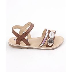 Pine Kids Party Wear Sandals Sequin & Cutwork Detail - Brown