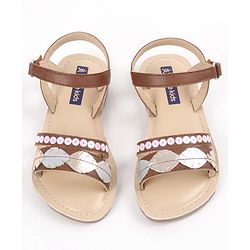 Pine Kids Party Wear Sandals Sequin & Cutwork Detail - Brown
