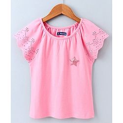 Pine Kids Short Sleeves Biowash Top Star Patch - Pink