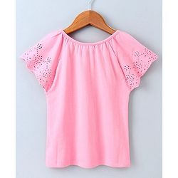 Pine Kids Short Sleeves Biowash Top Star Patch - Pink