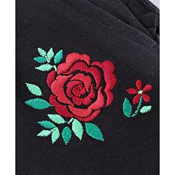 Pine Kids Full Length Organic Cotton Bio Wash  Lounge Pant Rose Embroidery - Black