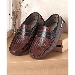 Pine Kids Round Toe Party Wear Textured Loafers with Cushioned Footbed - Brown