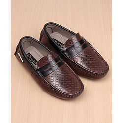 Pine Kids Round Toe Party Wear Textured Loafers with Cushioned Footbed - Brown