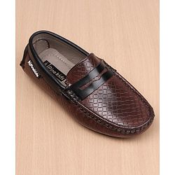 Pine Kids Round Toe Party Wear Textured Loafers with Cushioned Footbed - Brown