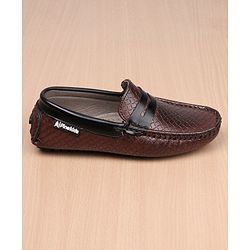 Pine Kids Round Toe Party Wear Textured Loafers with Cushioned Footbed - Brown