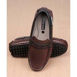 Pine Kids Round Toe Party Wear Textured Loafers with Cushioned Footbed - Brown