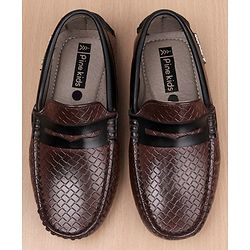 Pine Kids Round Toe Party Wear Textured Loafers with Cushioned Footbed - Brown