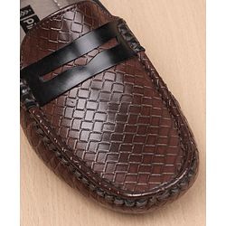 Pine Kids Round Toe Party Wear Textured Loafers with Cushioned Footbed - Brown