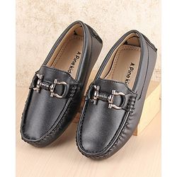 Pine Kids Round Toe Solid Party Wear Loafers with Cushioned Footbed - Black