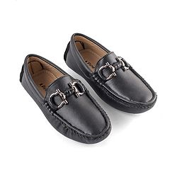 Pine Kids Round Toe Solid Party Wear Loafers with Cushioned Footbed - Black