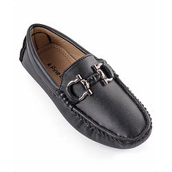 Pine Kids Round Toe Solid Party Wear Loafers with Cushioned Footbed - Black