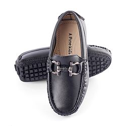 Pine Kids Round Toe Solid Party Wear Loafers with Cushioned Footbed - Black