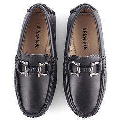 Pine Kids Round Toe Solid Party Wear Loafers with Cushioned Footbed - Black