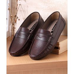 Pine Kids Party Wear Round Toe Loafers with Cushioned Footbed - Brown