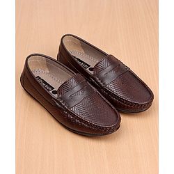 Pine Kids Party Wear Round Toe Loafers with Cushioned Footbed - Brown