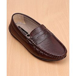 Pine Kids Party Wear Round Toe Loafers with Cushioned Footbed - Brown
