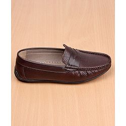 Pine Kids Party Wear Round Toe Loafers with Cushioned Footbed - Brown
