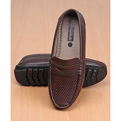 Pine Kids Party Wear Round Toe Loafers with Cushioned Footbed - Brown